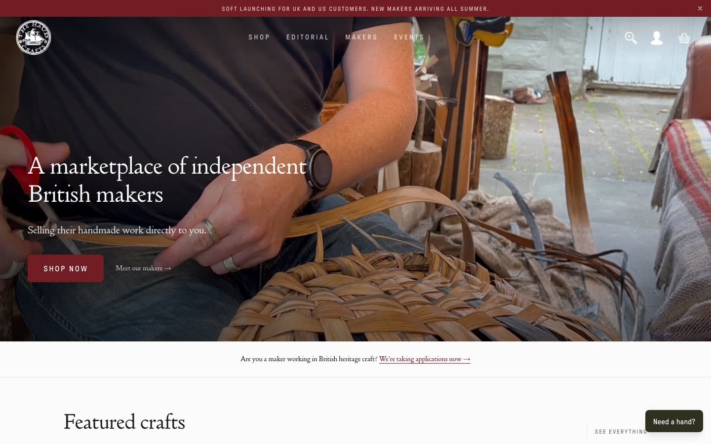 The Haud homepage: a marketplace of independent British makers