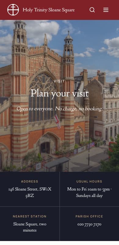 The Plan your visit page on a phone